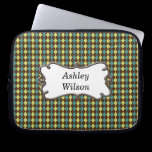 preppy argyle mocha green and yellow personalized laptop sleeves