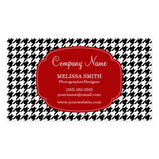 Preppy Black and Red Houndstooth Pattern Business Cards (front side)