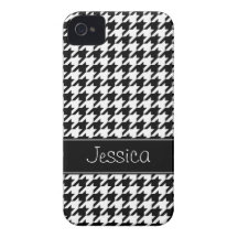 Preppy Black and White Houndstooth Personalized iPhone 4 Case