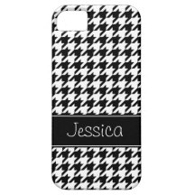 Preppy Black and White Houndstooth Personalized iPhone 5 Cases