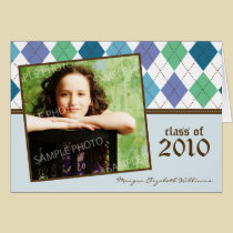 Preppy Blue Argyle Custom Graduation Announcement cards