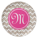 Preppy Chevron in Gold Glitter Plate
