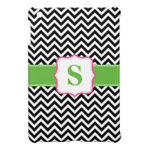 Preppy Chevron Pink Green Black Monogram Case For The iPad Mini