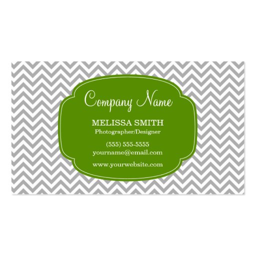 Preppy Gray Green Chevron Pattern Business Card Templates (front side)
