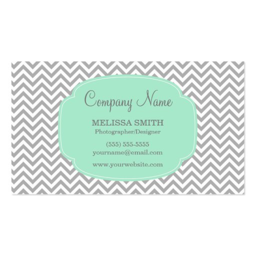 Preppy Gray Mint Chevron Business Card (front side)