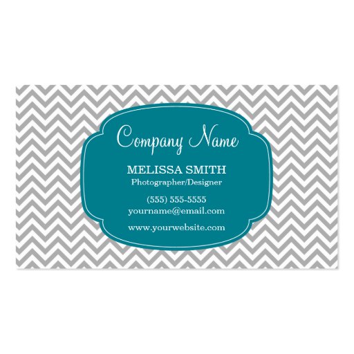 Preppy Gray Teal Blue Chevron Pattern Business Card Templates (front side)
