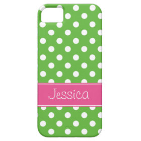 Preppy Green and Pink Polka Dots Personalized iPhone 5 Cases