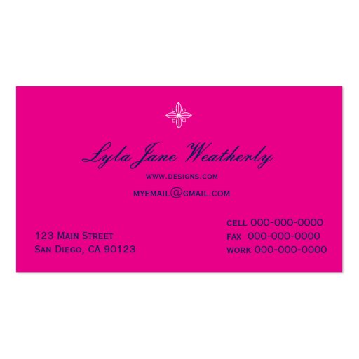 Preppy Hot Pink & Navy Blue Monogram Surprise Business Card Template (back side)