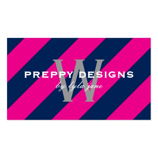 Preppy Hot Pink & Navy Blue Monogram Surprise Business Card Template