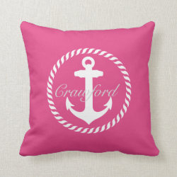 Preppy Hot Pink & White Nautical Anchor Monogram Throw Pillows