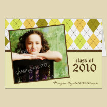 Preppy Lemon Argyle Custom Graduation Announcement cards
