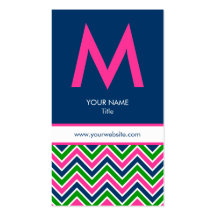 Preppy Monogram Chevron Business Card - Pink/Navy