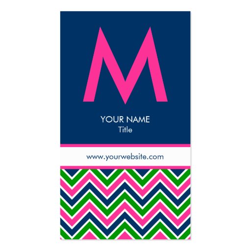 Preppy Monogram Chevron Business Card - Pink/Navy