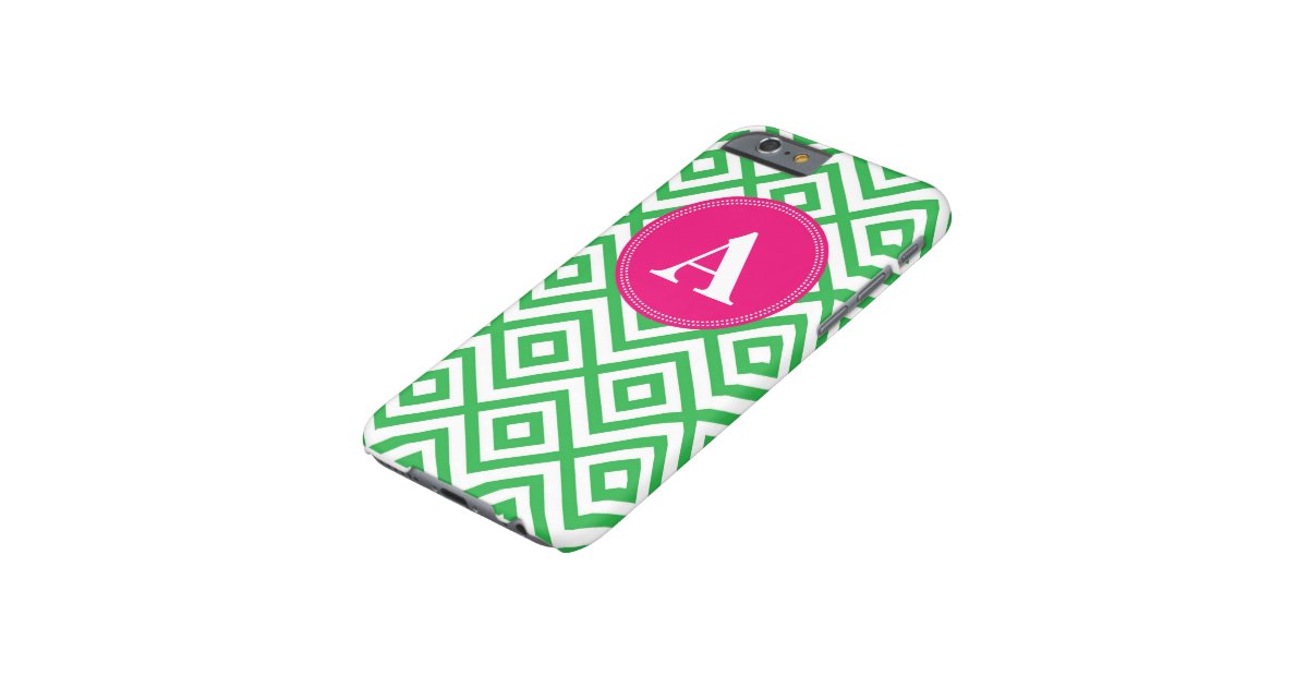 Preppy Monogram Pattern Pink and Green iPhone 6 ca Barely There iPhone