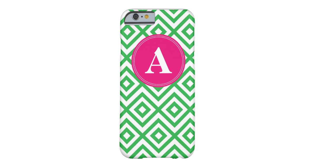 Preppy Monogram Pattern Pink and Green iPhone 6 ca Barely There iPhone