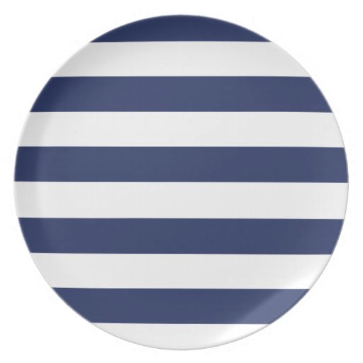 Preppy Navy Blue And White Striped Plate Zazzle