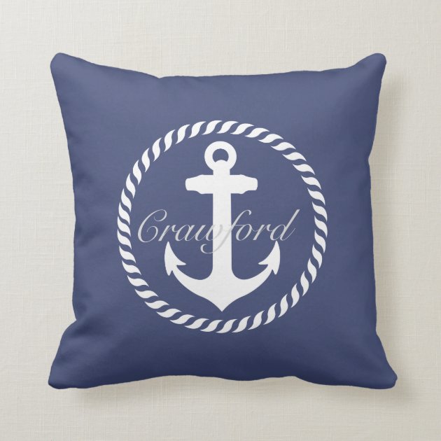Preppy Navy Blue & White Nautical Anchor Monogram Pillows