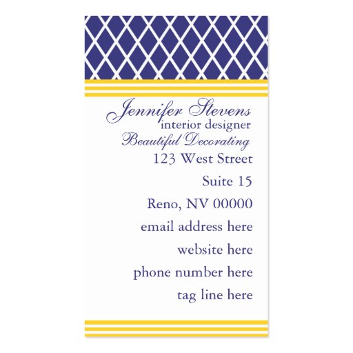 Preppy Navy Lattice Business Card (front side)