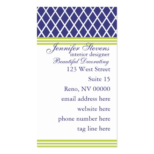 Preppy Navy Lattice Business Card Templates (front side)