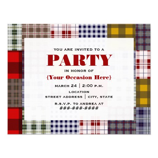 Preppy Patchwork Plaid Party Invitation