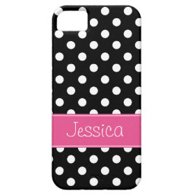 Preppy Pink and Black Polka Dots Personalized iPhone 5 Cases