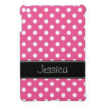 Preppy Pink and Black Polka Dots Personalized iPad Mini Cover