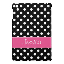 Preppy Pink and Black Polka Dots Personalized Cover For The iPad Mini