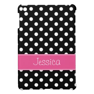 Preppy Pink and Black Polka Dots Personalized Cover For The iPad Mini