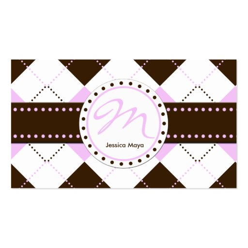 Preppy Pink and Brown Checker Patterns Business Card Template