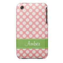 Preppy Pink and Green Daisy iPhone 3 Case