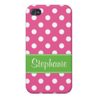 Preppy Pink and Green Polka Dots Personalized iPhone 4/4S Cases