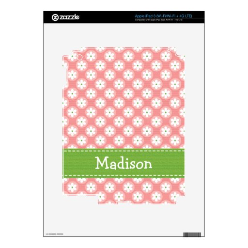 Preppy Pink Green Daisy iPad 3 Skin