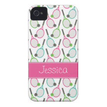 Preppy Pink Green Teal Tennis Pattern Personalized iPhone 4 Case