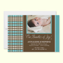 Preppy Plaid Baby Birth Announcement (aqua) invitations