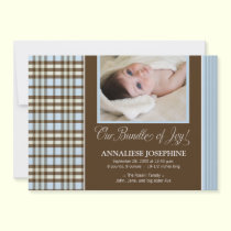 Preppy Plaid Baby Birth Announcement (blue) invitations