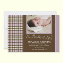 Preppy Plaid Baby Birth Announcement (lilac) invitations