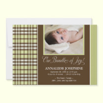 Preppy Plaid Baby Birth Announcement (lime) invitations