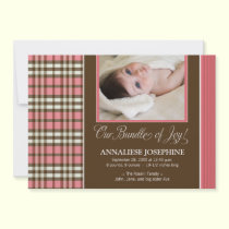 Preppy Plaid Baby Birth Announcement (rose) invitations