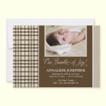 Preppy Plaid Baby Birth Announcement (taupe) invitations