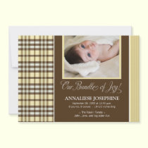 Preppy Plaid Baby Birth Announcement (yellow) invitations