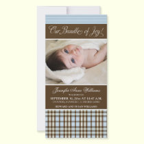 Preppy Plaid Birth Announcement (blue) photo cards