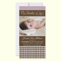 Preppy Plaid Birth Announcement (lilac) photo cards