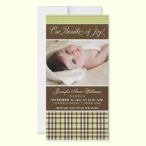 Preppy Plaid Birth Announcement (lime green) photo cards