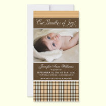 Preppy Plaid Birth Announcement (peach) photo cards