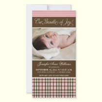 Preppy Plaid Birth Announcement (pink) photo cards