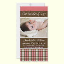 Preppy Plaid Birth Announcement (rose) photo cards