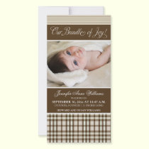 Preppy Plaid Birth Announcement (taupe) photo cards