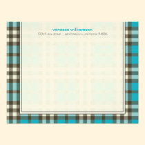 Preppy Plaid Custom Flat Note Cards (aqua) invitations
