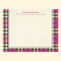 Preppy Plaid Custom Flat Note Cards (fuchsia) invitations