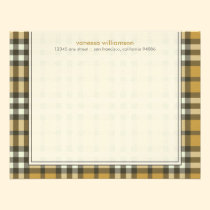 Preppy Plaid Custom Flat Note Cards (gold) invitations